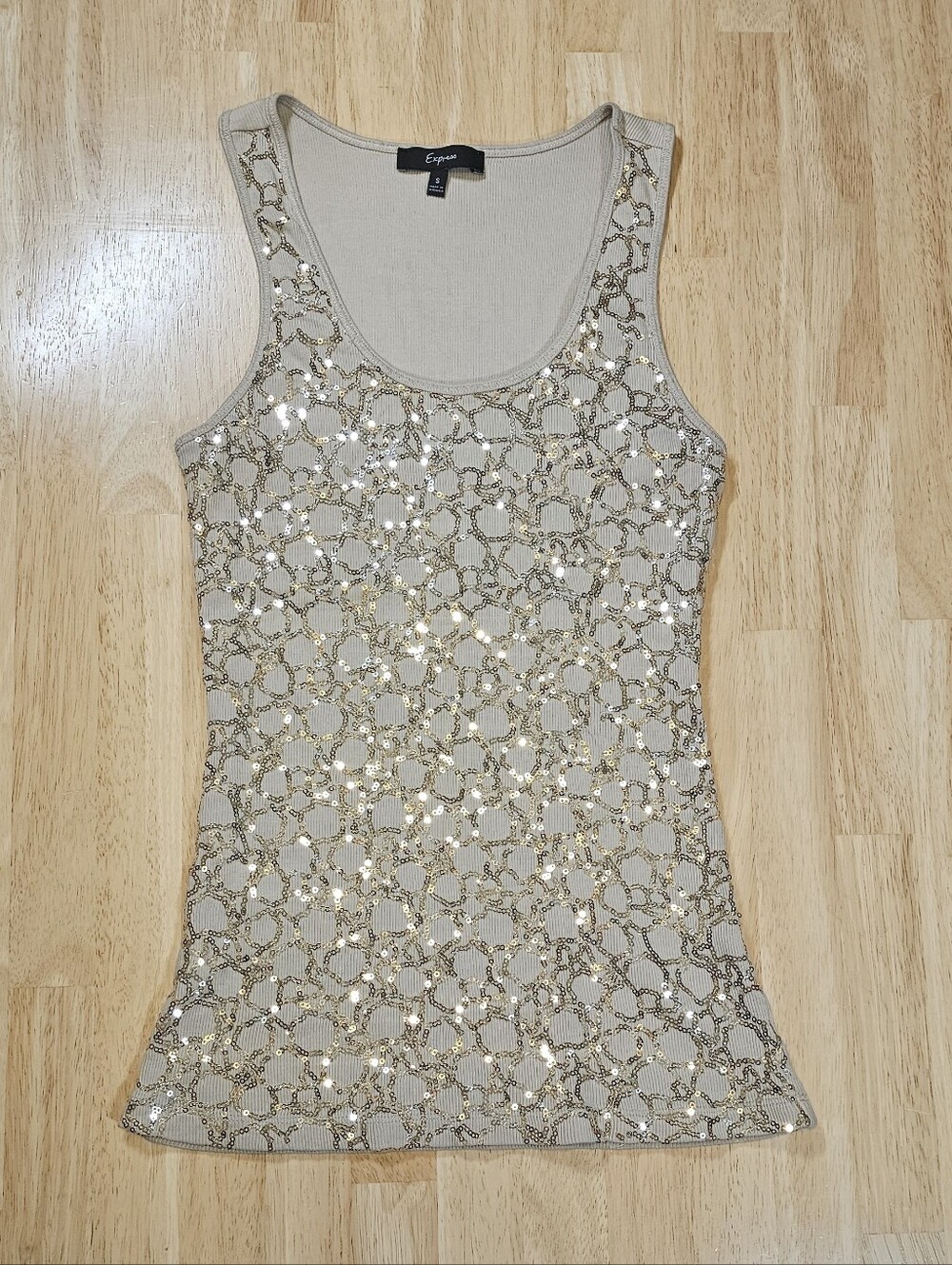 Express Gold Sequin Patterned Tank Top